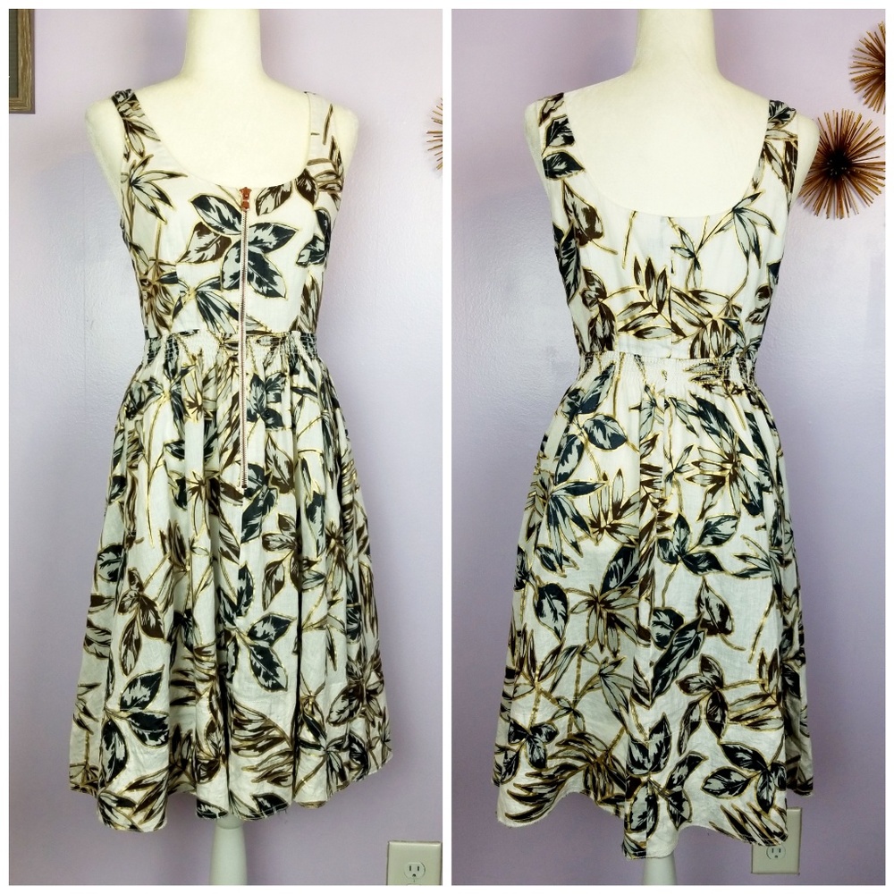 J. Crew Linen zip-front dress in gold foil leaf